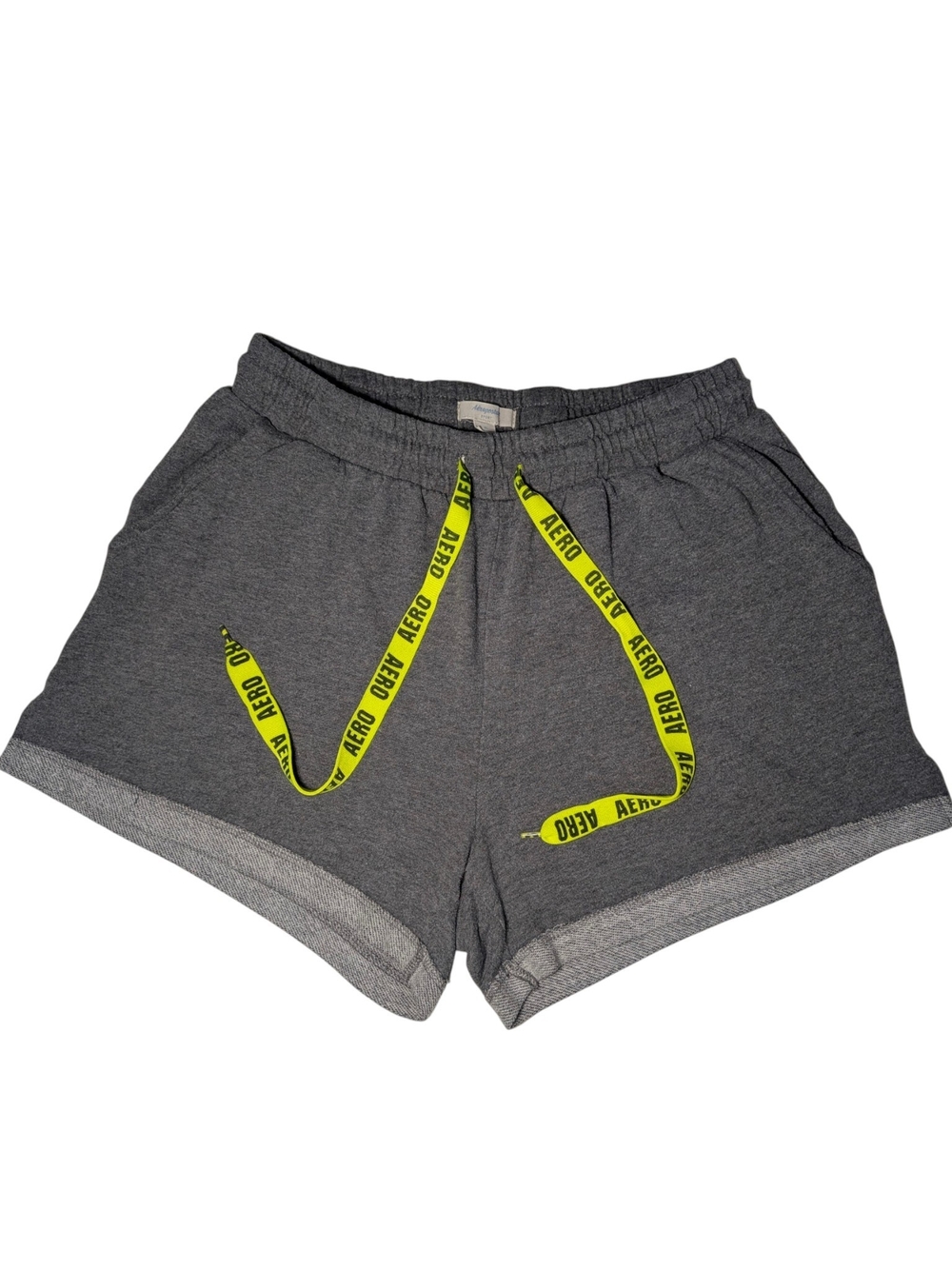 Aeropostale Charcoal Gray Athletic Shorts with Neon Yellow Drawstring
